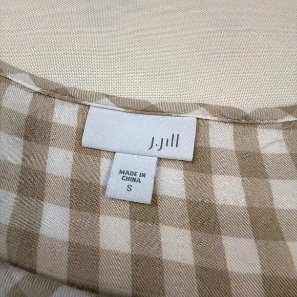J.Jill tan and white gingham plaid long sleeve popover top - Picture 10 of 16
